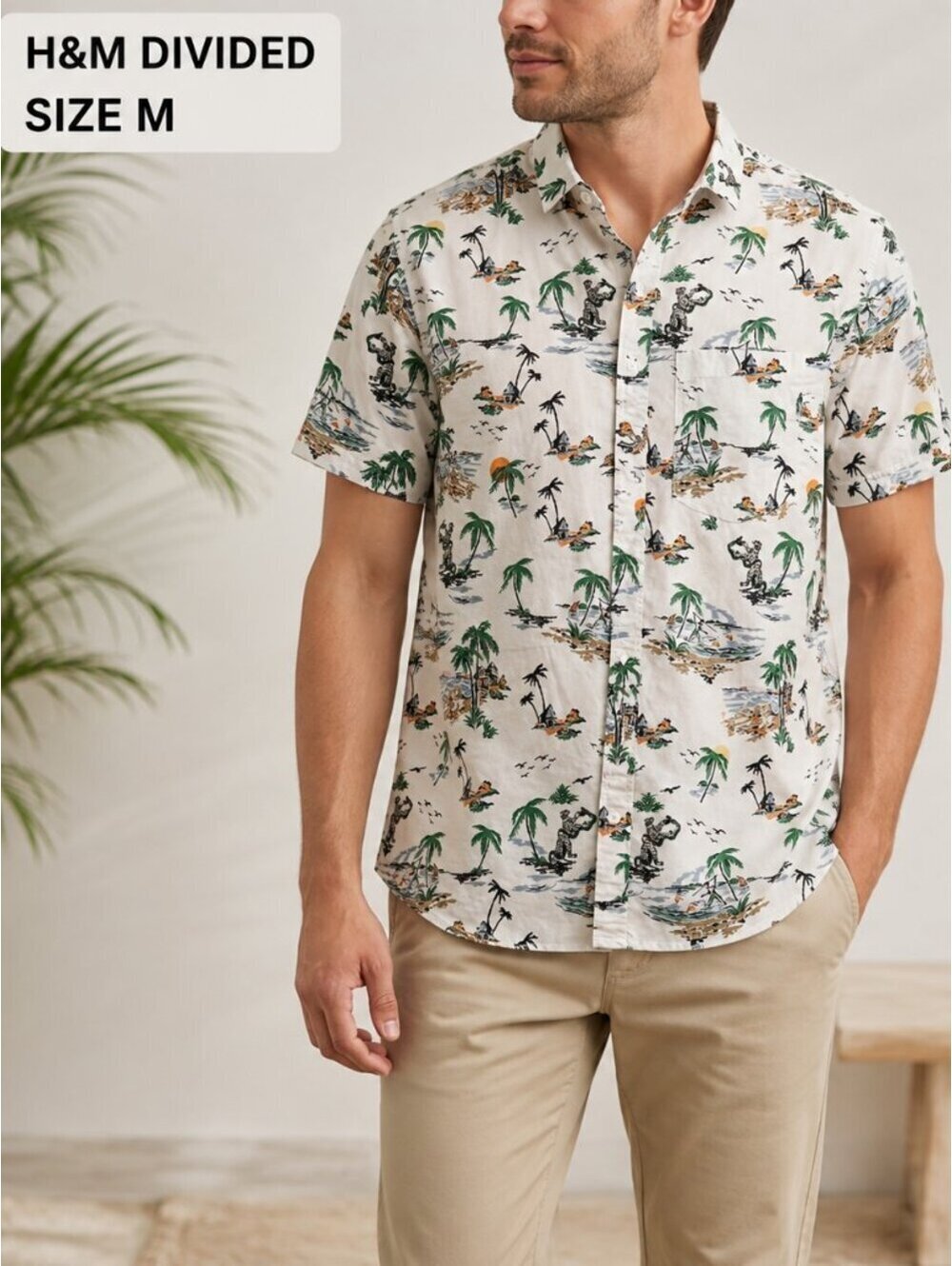 New Without Tags | Divided | Men's M | H&M Divided - White Tropical Print Shirt